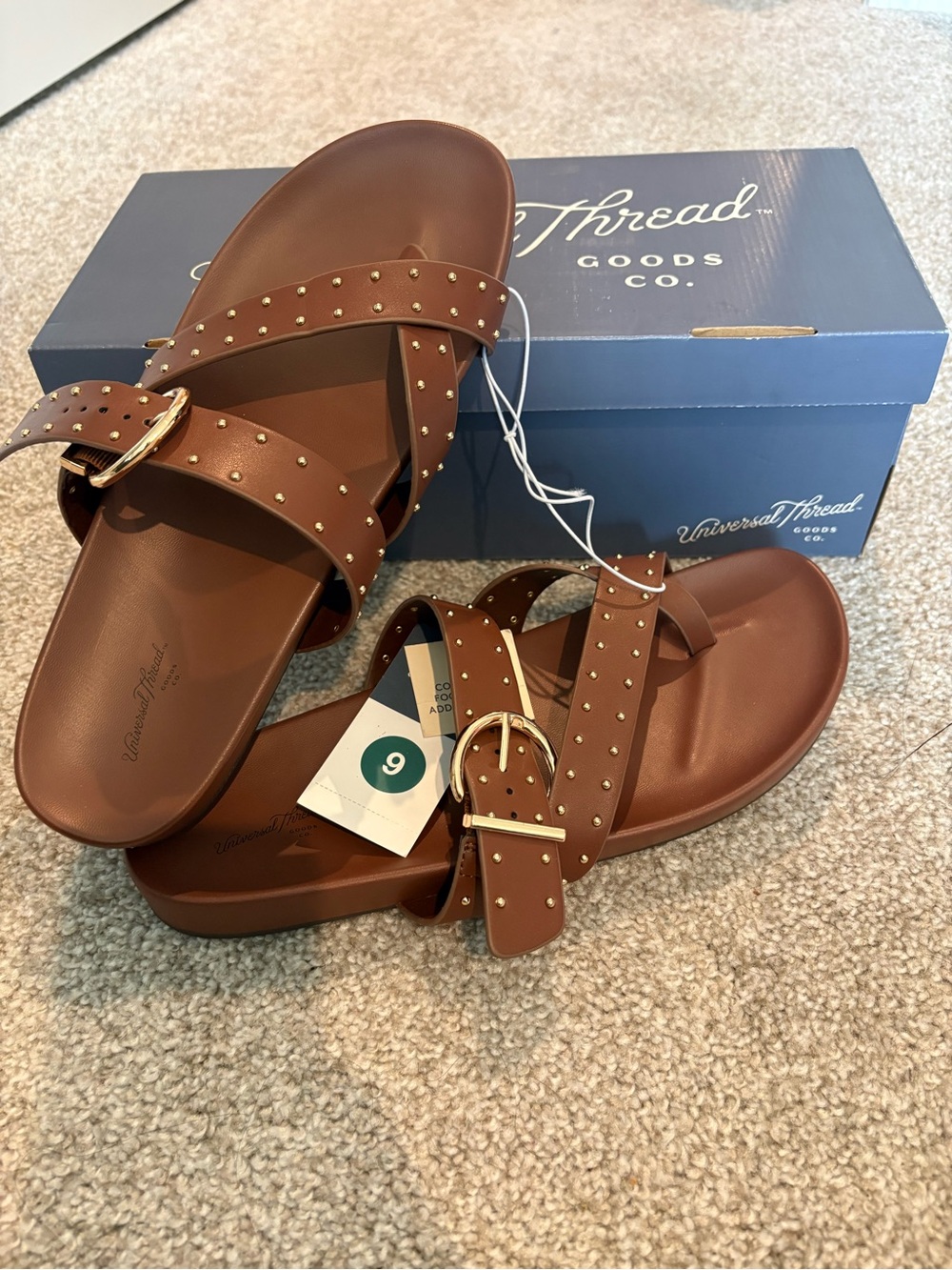 Universal Thread Brown Studded Double Strap Slide Sandals - Picture 5 of 5